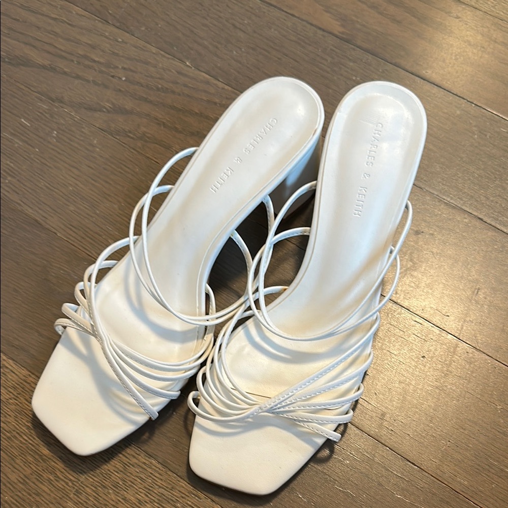 Charles & Keith White Mules with Modern Square Toe